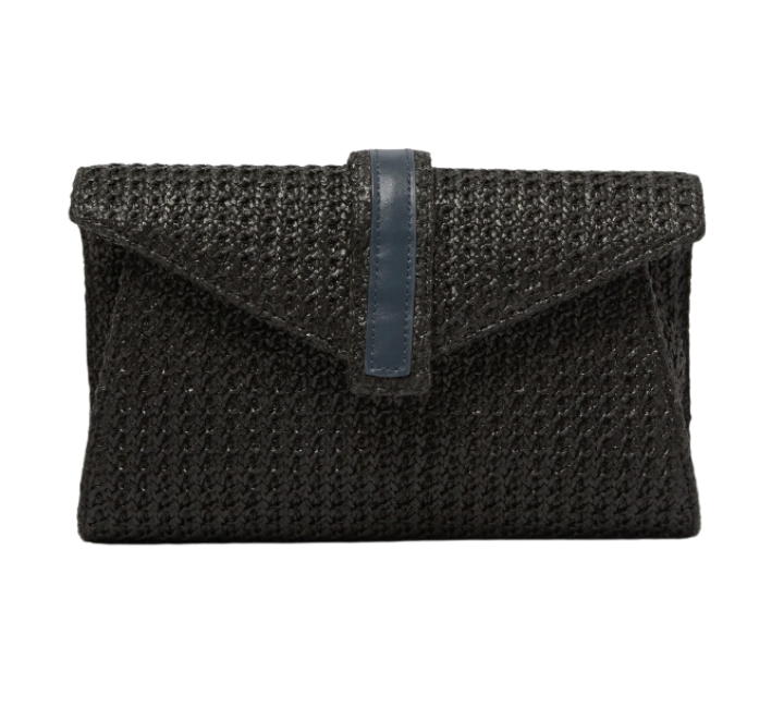 Black Raffia Envelope Clutch